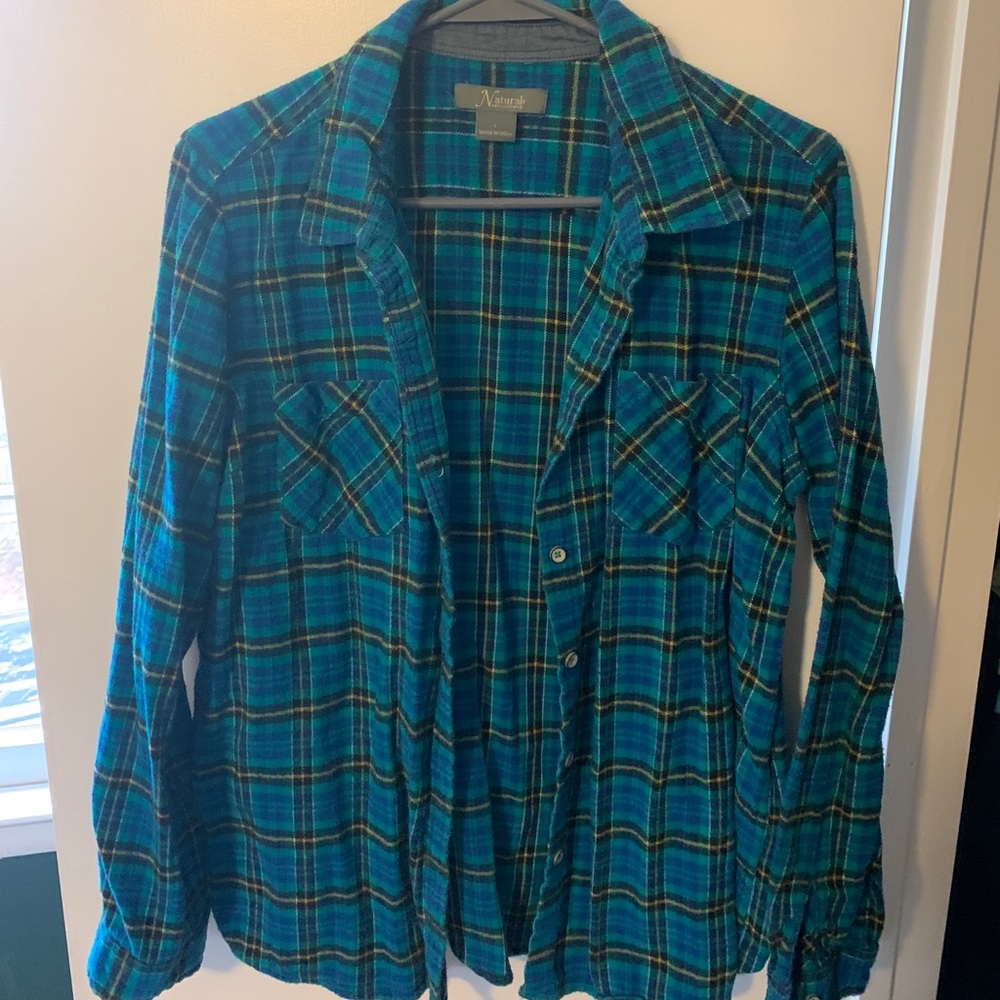 Flannel button up shirt.